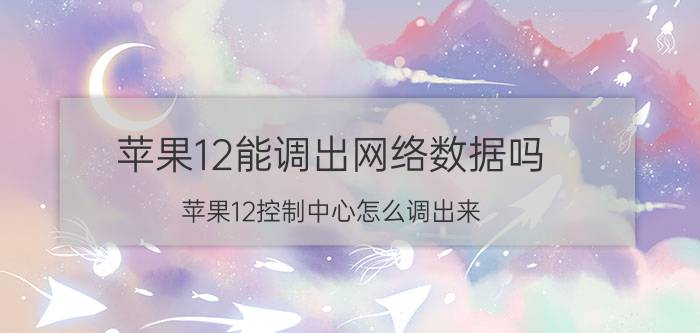 苹果12能调出网络数据吗 苹果12控制中心怎么调出来？